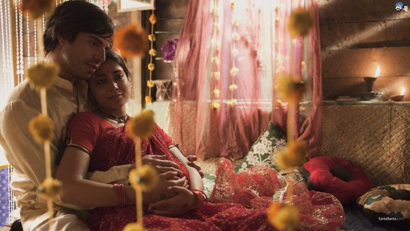 Couple in Traditional Attire — Red, Intimate