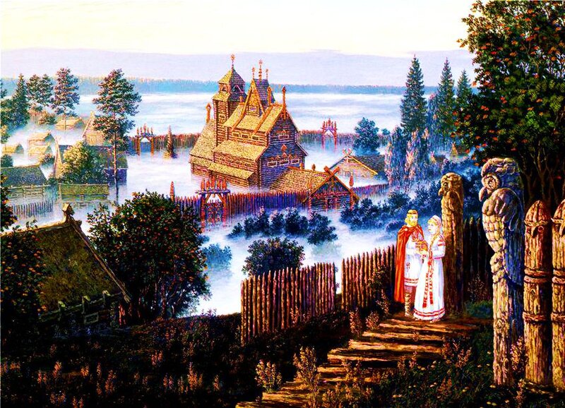 Couple in Traditional Clothing — Green, Serene, Morning