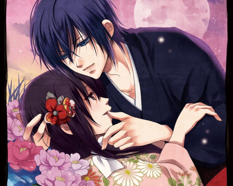 Couple in Traditional Clothing — Purple, Romantic, Night