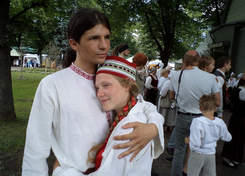 Couple in Traditional Clothing — White