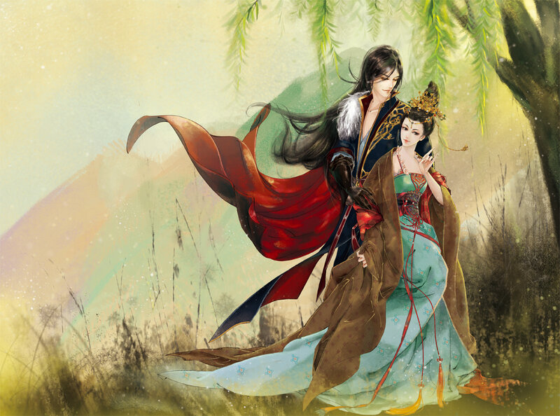 Couple in Traditional Robes — Green