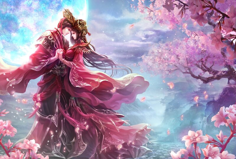 Couple in Traditional Robes — Pink