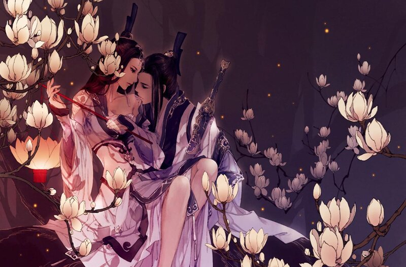 Couple in Traditional Robes — Purple