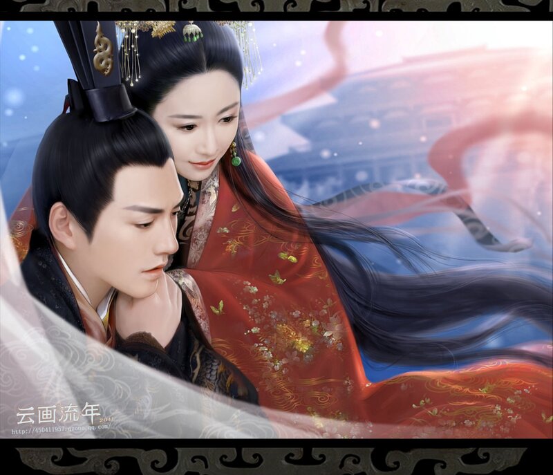 Couple in Traditional Robes — Red