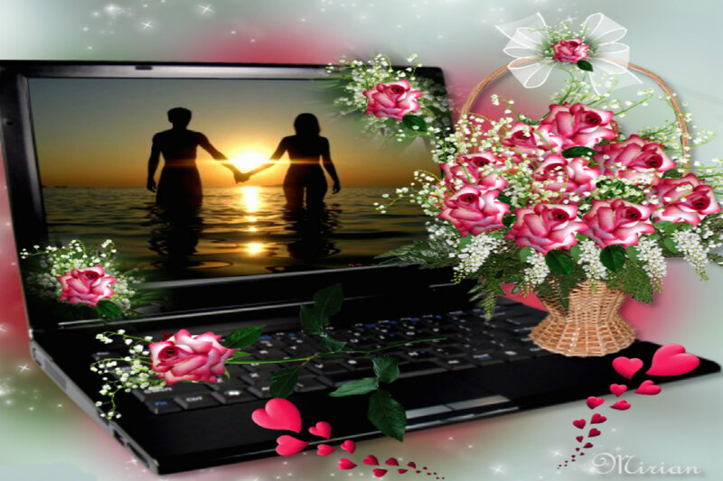 Couple in Water — Pink, Romantic, Sunset, Digital Art