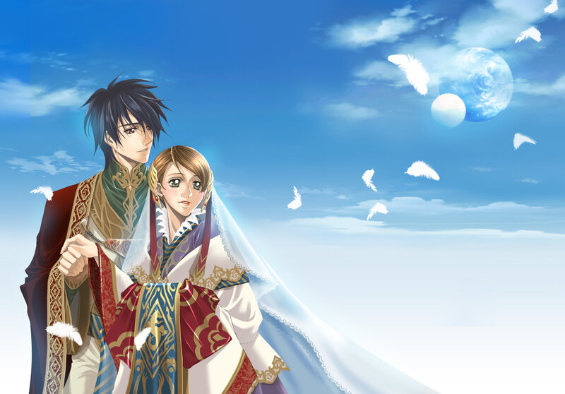 couple in wedding attire
