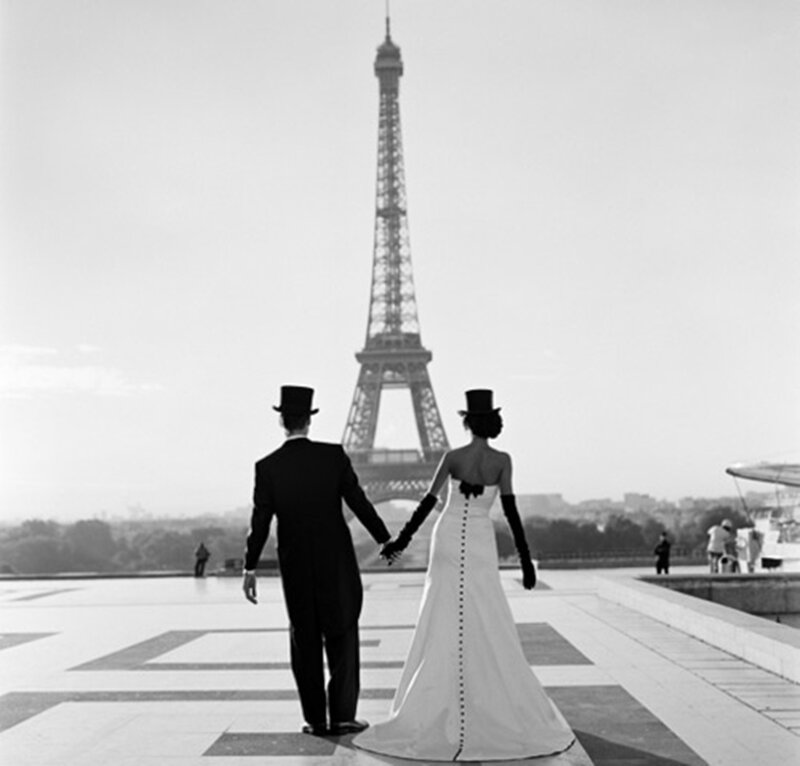 Couple in Wedding Attire — Black, Romantic, Afternoon, Photograph