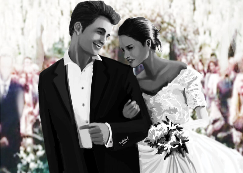 Couple in Wedding Attire — Black, Romantic, Spring