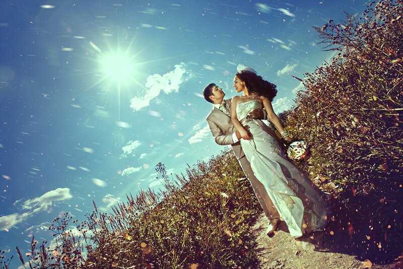 Couple in Wedding Attire — Blue, Dramatic