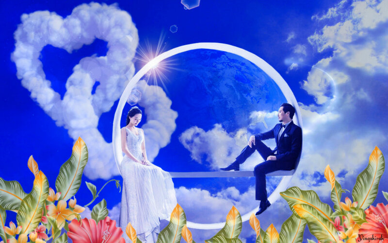 Couple in Wedding Attire — Blue, Dreamy, Digital Art