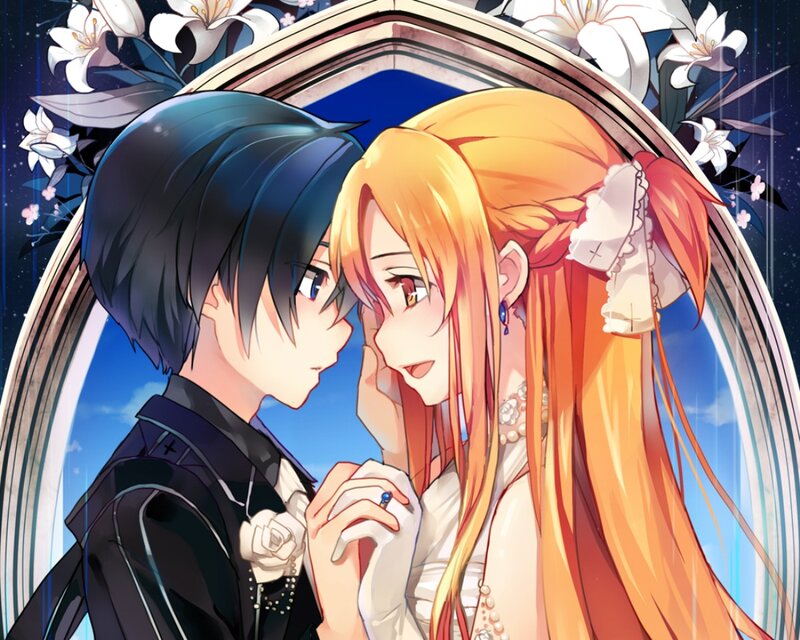 Couple in Wedding Attire — Blue, Romantic, Night