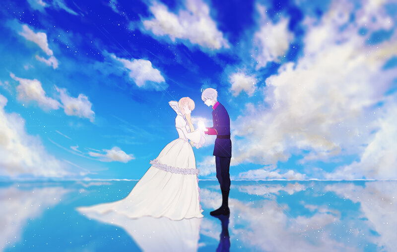 Couple in Wedding Attire — Blue, Serene, Digital Art