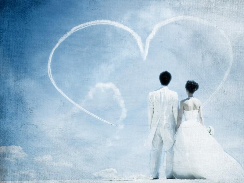 Couple in Wedding Attire — Blue, Serene