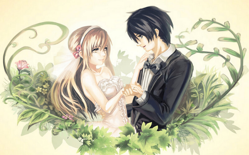 Couple in Wedding Attire — Green, Romantic