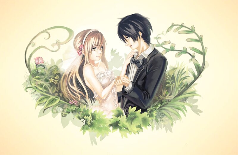 Couple in Wedding Attire — Green