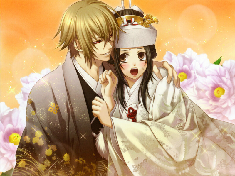 Couple in Wedding Attire — Orange, Romantic, Sunset