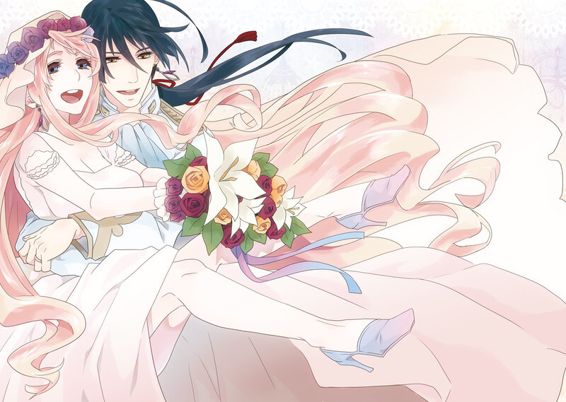 Couple in Wedding Attire — Pink, Joyful
