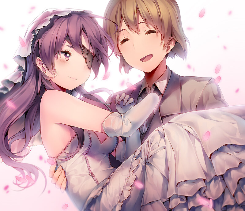 Couple in Wedding Attire — Pink, Romantic, Spring, Anime