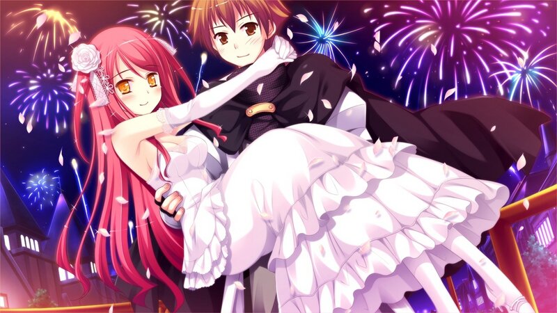 Couple in Wedding Attire — Purple, Celebratory