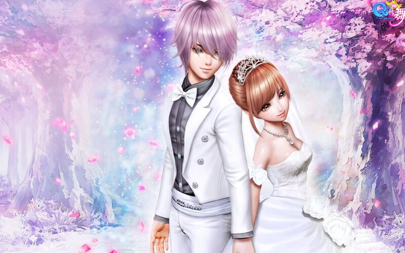 Couple in Wedding Attire — Purple, Romantic, Spring