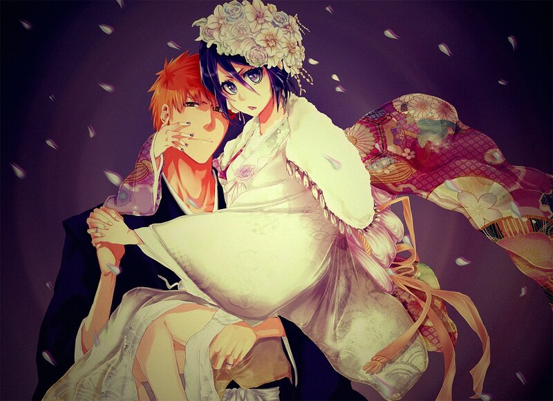 Couple in Wedding Attire — Purple