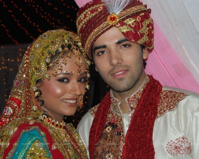 Couple in Wedding Attire — Red, Celebratory