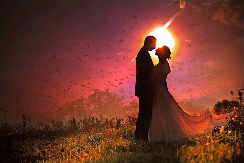 Couple in Wedding Attire — Red, Dramatic