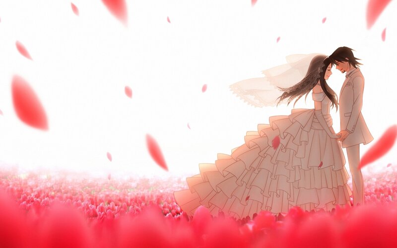 Couple in Wedding Attire — Red, Romantic, Afternoon