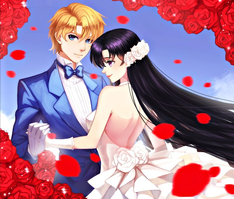 Couple in Wedding Attire — Red, Romantic, Anime