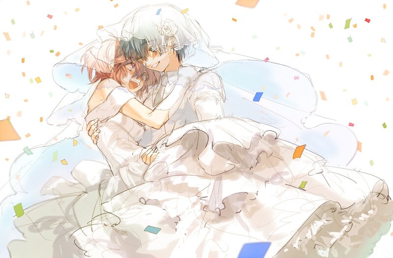 Couple in Wedding Attire — White, Celebratory, Anime