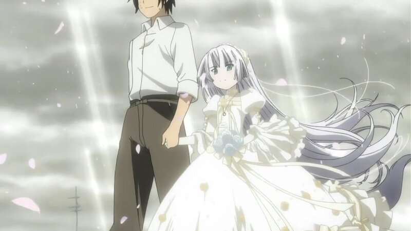 Couple in Wedding Attire — White, Dramatic, Anime