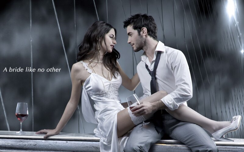 Couple in Wedding Attire — White, Dramatic, Photograph