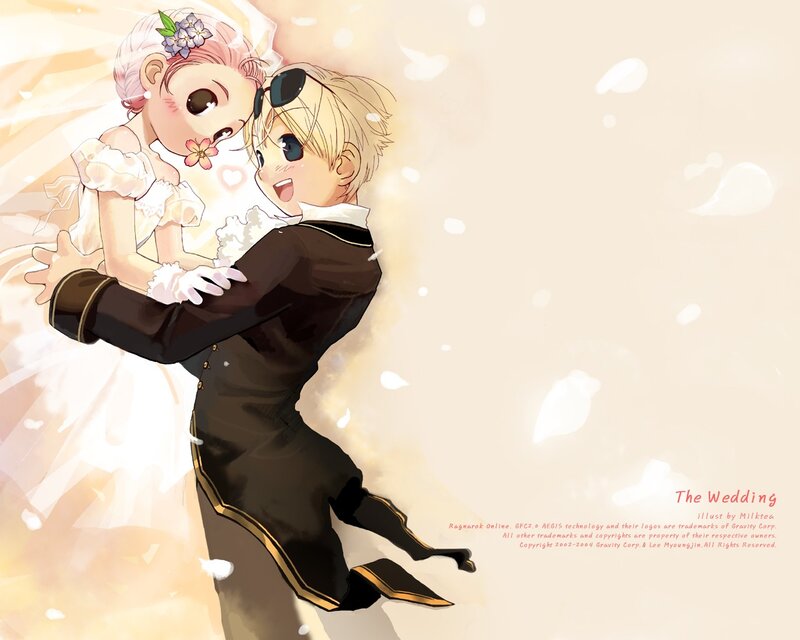 Couple in Wedding Attire — White, Joyful, Anime
