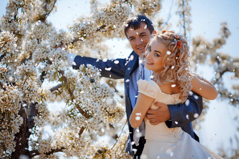 Couple in Wedding Attire — White, Joyful