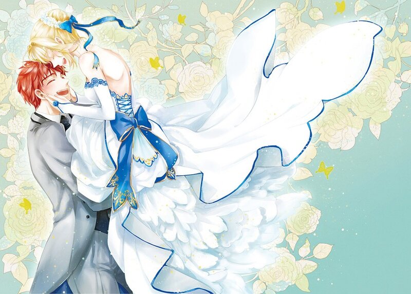 Couple in Wedding Attire — White, Romantic, Anime, Flowers, Butterflies