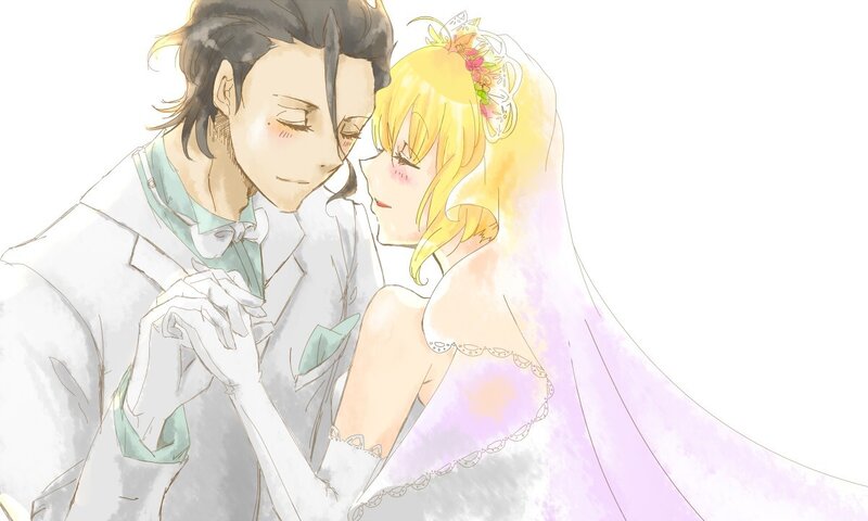 Couple in Wedding Attire — White, Romantic, Digital Art, Bride