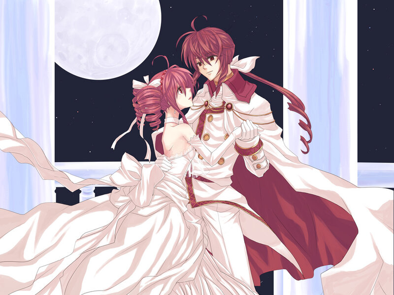 Couple in Wedding Attire — White, Romantic, Night, Anime