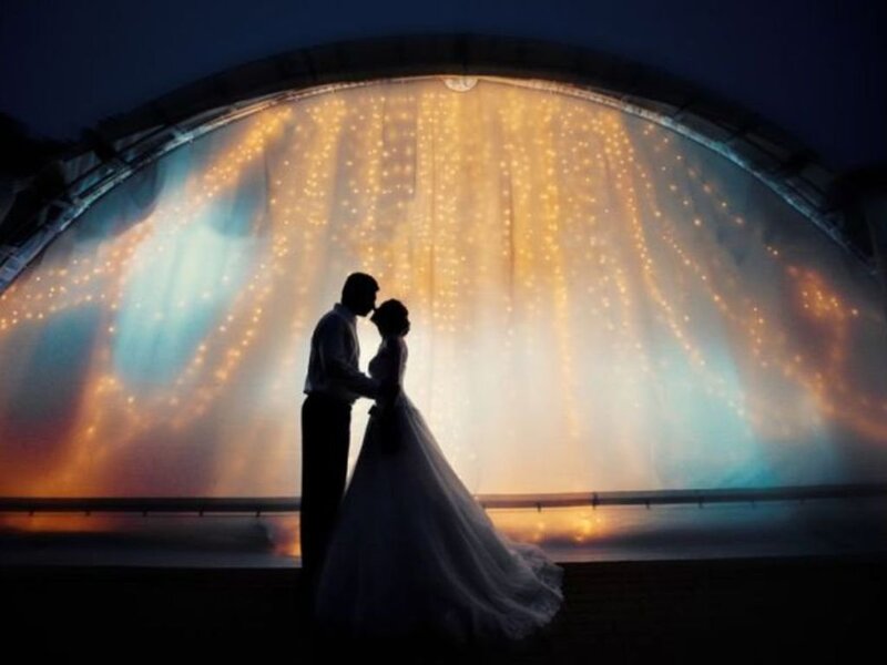 Couple in Wedding Attire — White, Romantic, Night