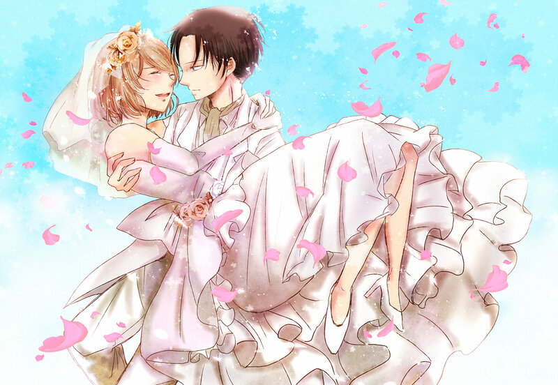 Couple in Wedding Attire — White, Romantic, Spring, Anime