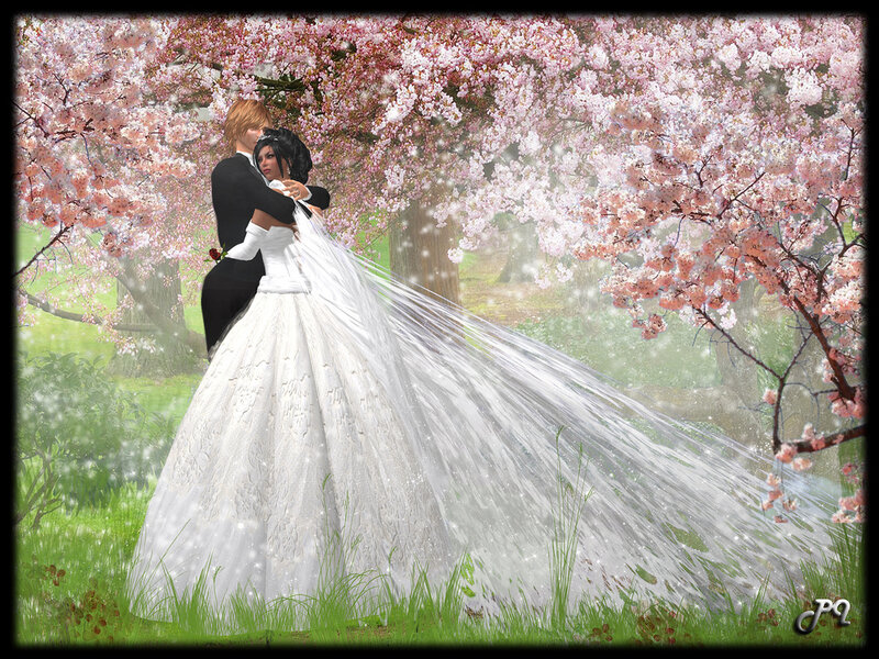 Couple in Wedding Attire — White, Romantic, Spring, Digital Art