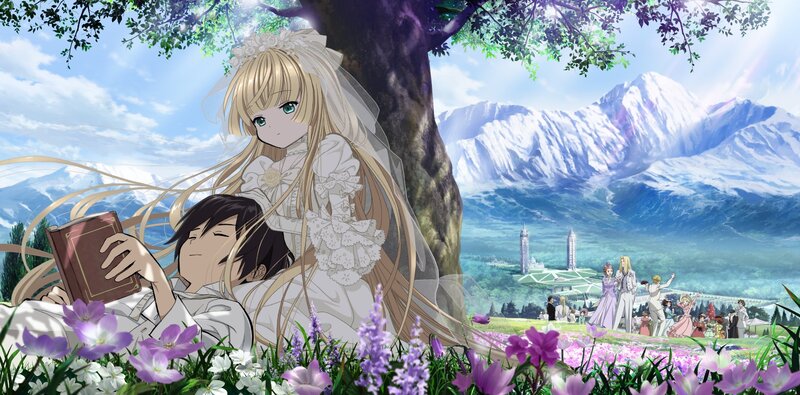 Couple in Wedding Attire — White, Serene, Afternoon, Anime, Mountains