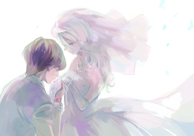 Couple in Wedding Attire — White, Serene, Digital Art