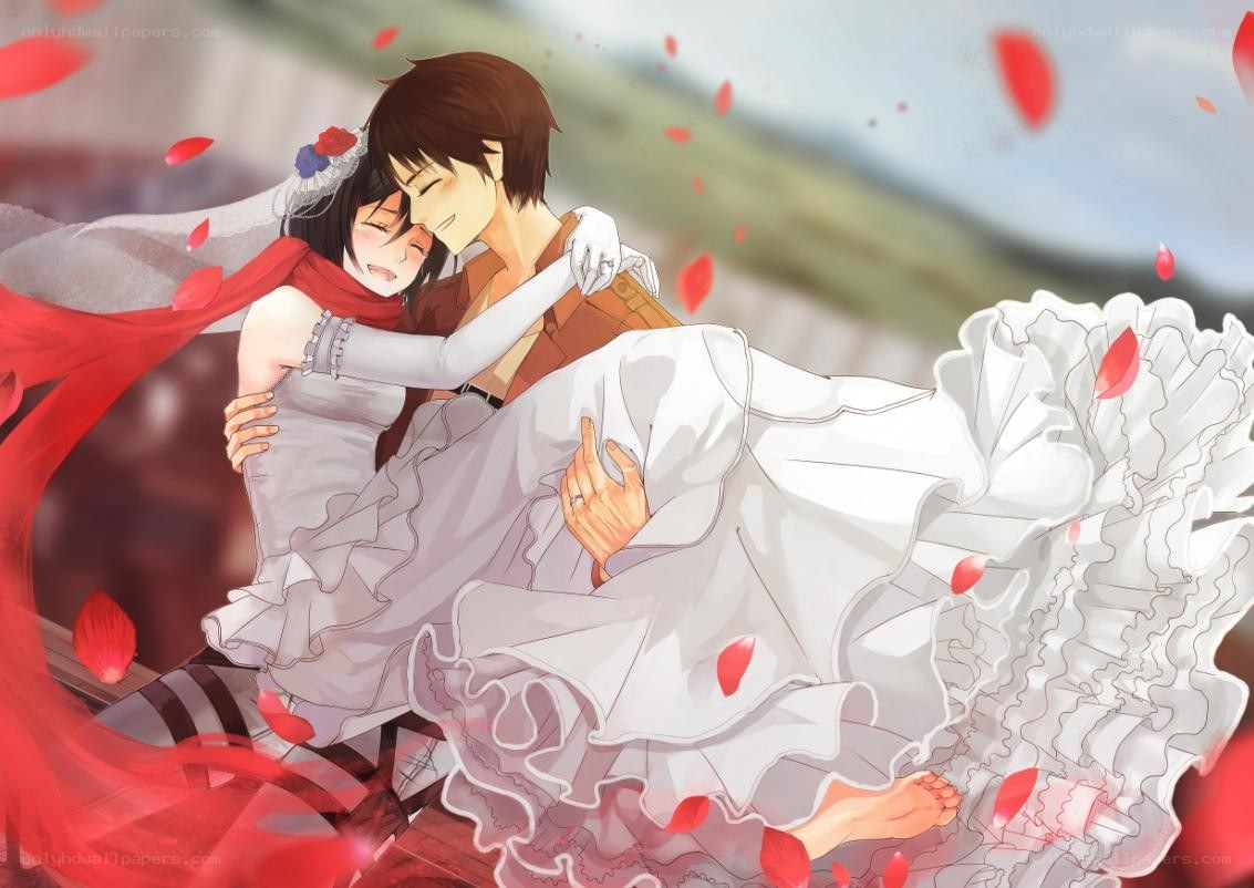 Couple in wedding embrace