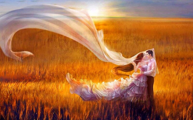 Couple in Wheat Field — Gold
