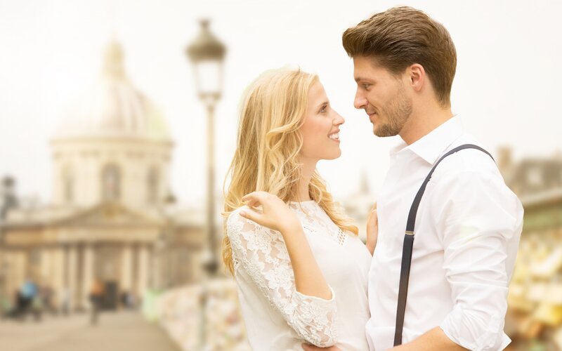 Couple in White Clothing — Romantic