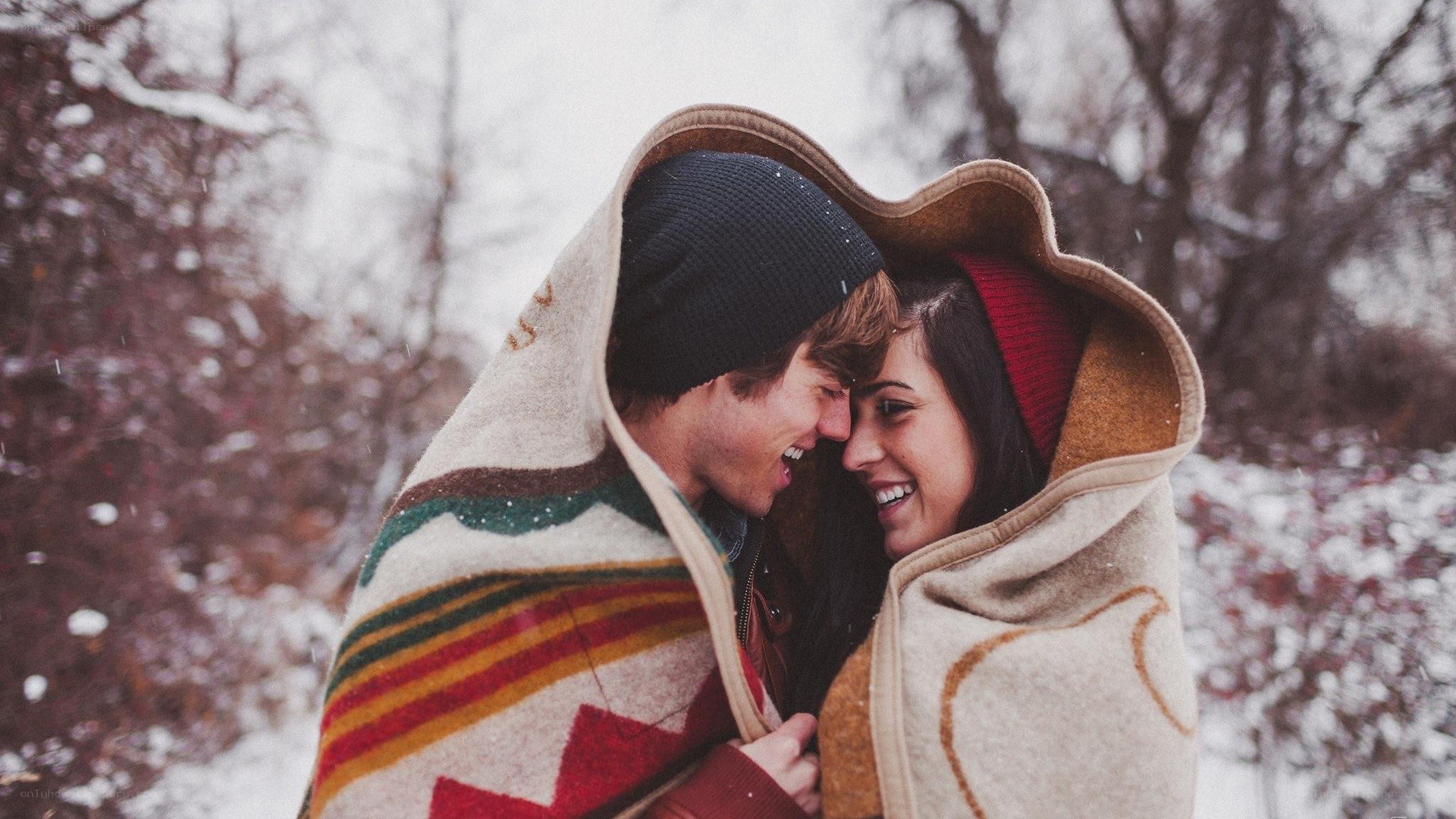 couple in winter blanket