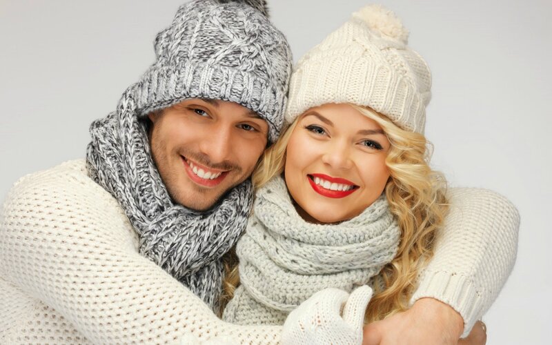 Couple in Winter Clothes — White