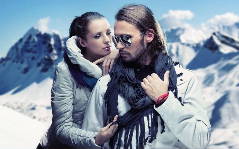 Couple in Winter Clothing — White, Dramatic