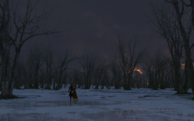 Couple in winter forest
