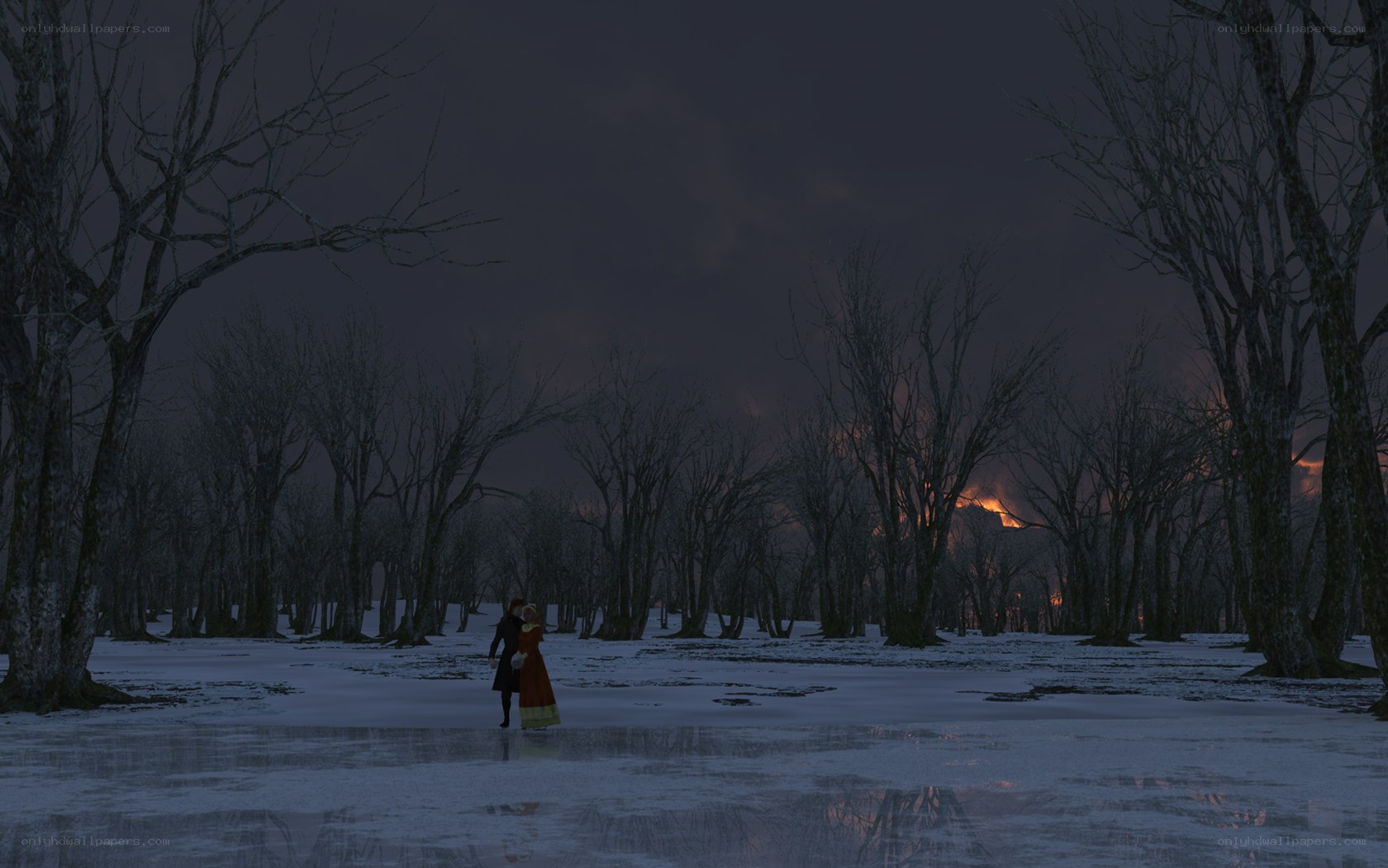 Couple in winter forest